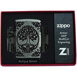 Tree of Life" Armor Antique Silver Lighter, Multi-Cut Peace Zippo Lighter